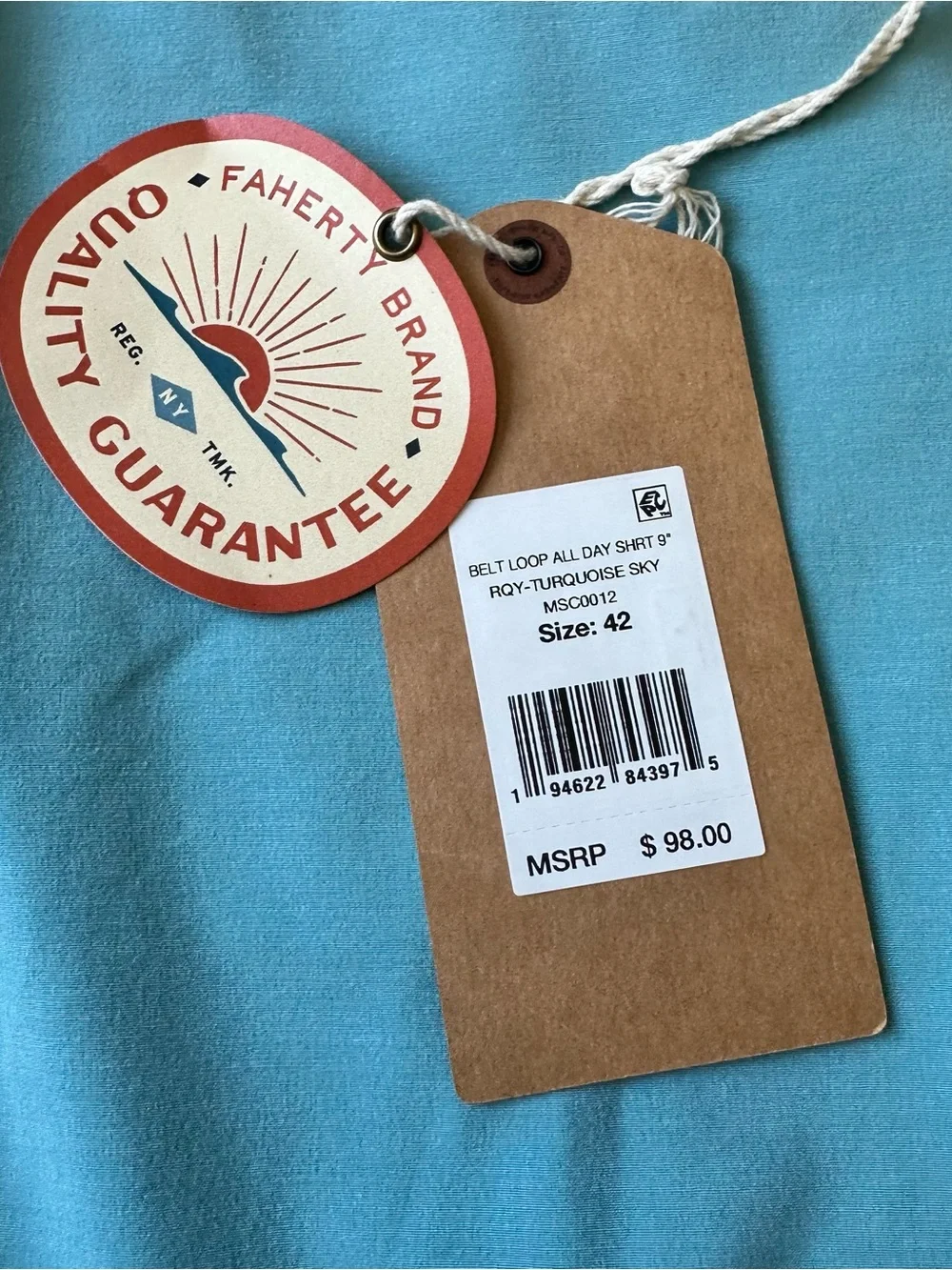 NWT Faherty All Day Shorts Mens sz 42 Belt Loop Turquoise Blue 9